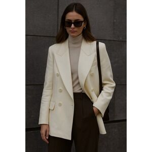 Reiss white oversized wool double breasted blazer academia preppy old money sz 0